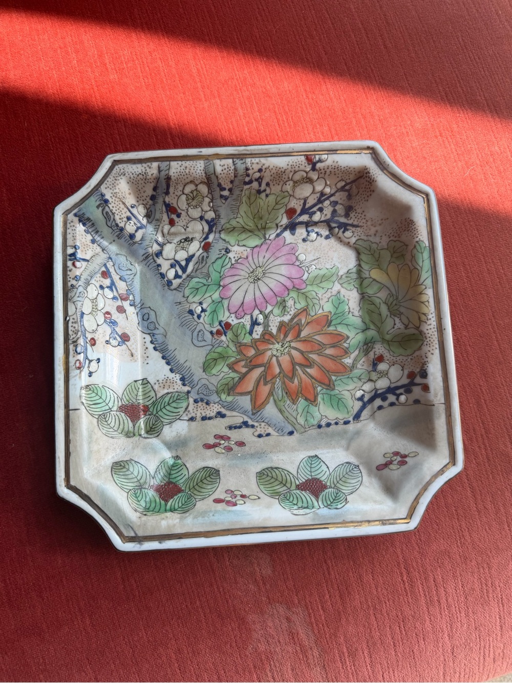 Hand-Painted Floral Ceramic Plate in Multicolor